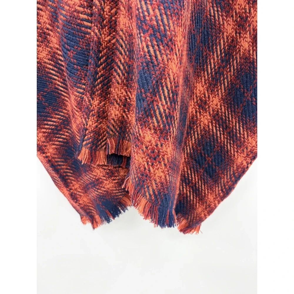 Ann Taylor LOFT Womens Size XS/S Oversized Cozy Modern Plaid Wrap Sweater Blue